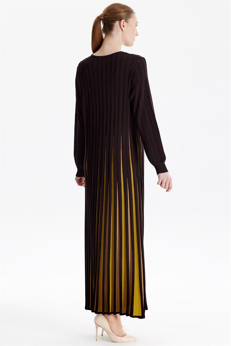 Etekleri Renk Geçişli Elbise KAHVE