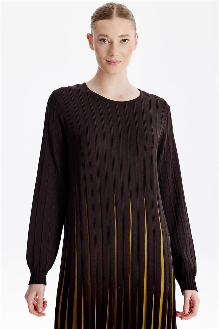 Etekleri Renk Geçişli Elbise KAHVE