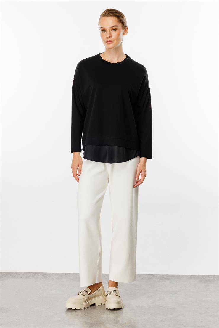 Fermuar Detaylı Penye Bluz-SİYAH