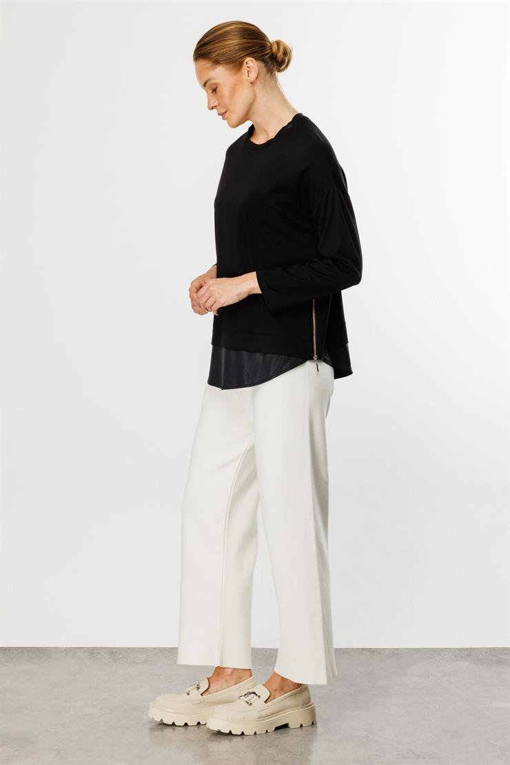 Fermuar Detaylı Penye Bluz-SİYAH