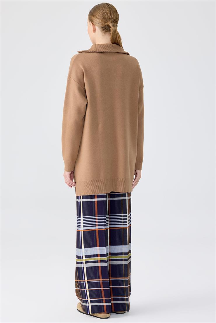 Fermuarlı Dik Yaka Triko Tunik CAMEL