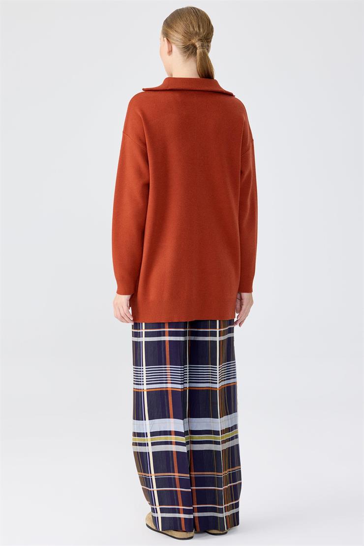 Fermuarlı Dik Yaka Triko Tunik KİREMİT