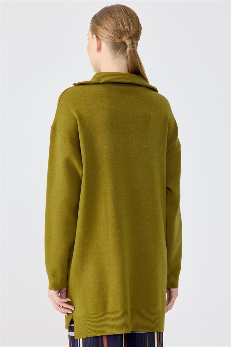 Fermuarlı Dik Yaka Triko Tunik OLİVE