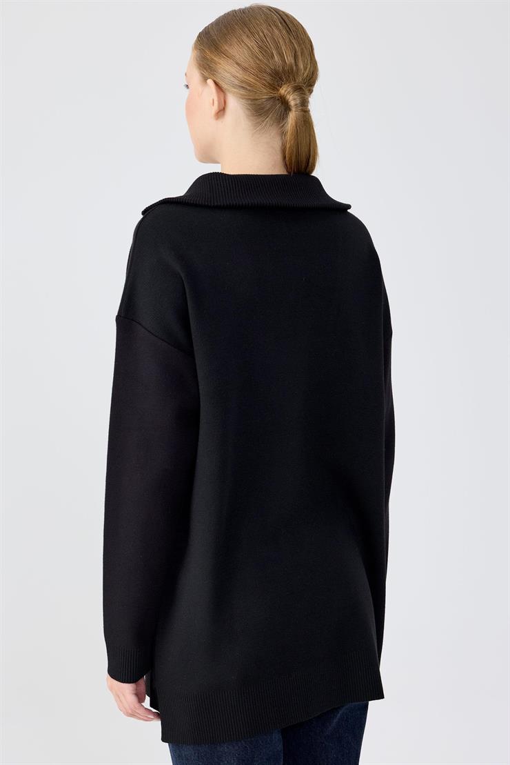 Fermuarlı Dik Yaka Triko Tunik SİYAH