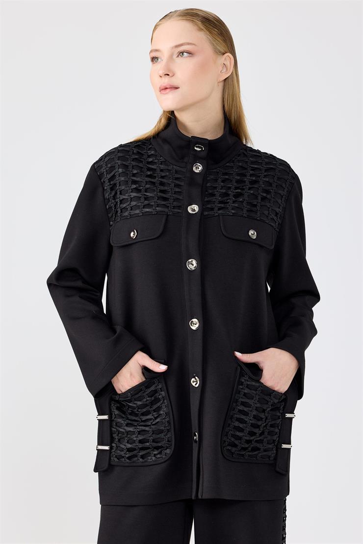 File Kombinli Cep Detaylı Pantolonlu Takım SİYAH