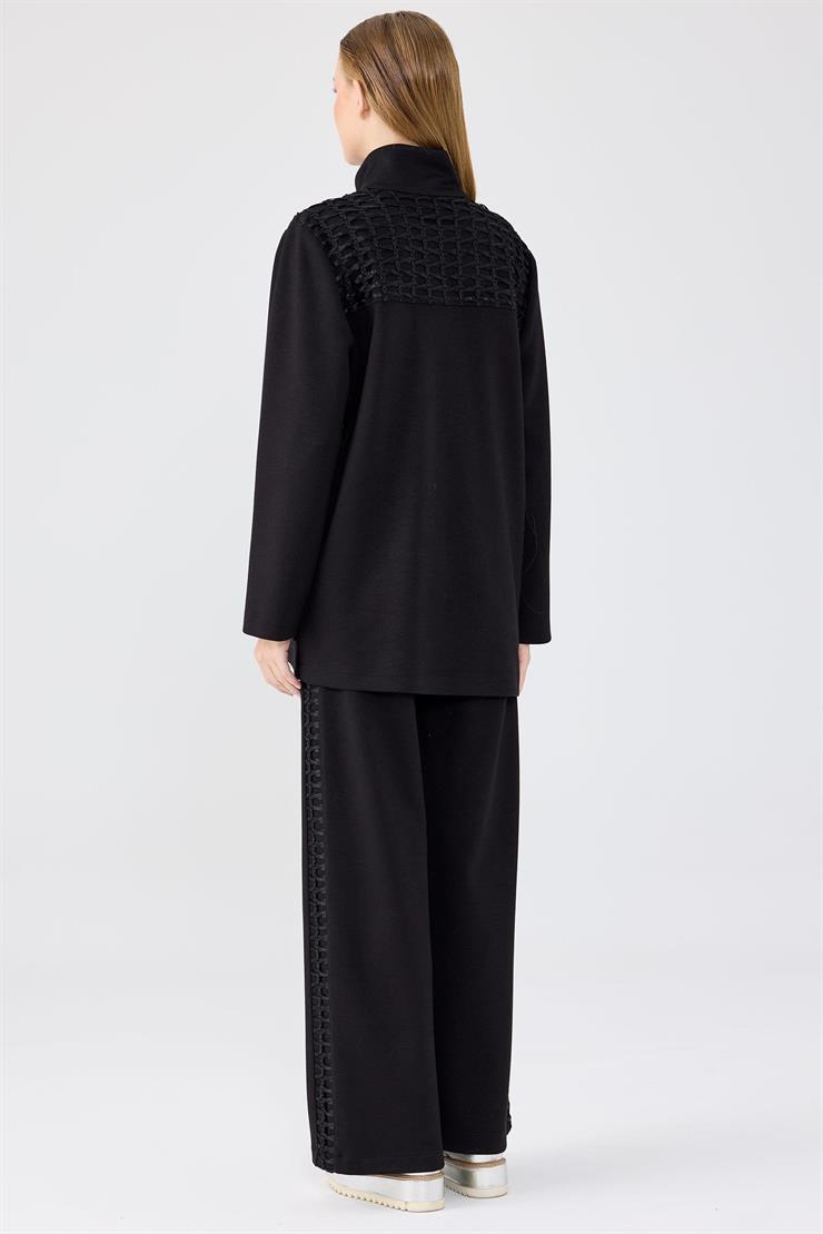 File Kombinli Cep Detaylı Pantolonlu Takım SİYAH