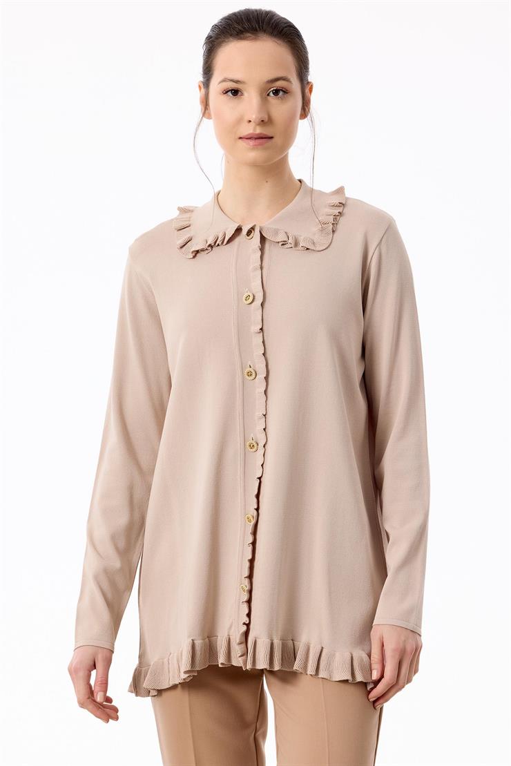 Fırfır Detaylı Rayon Hırka BEJ