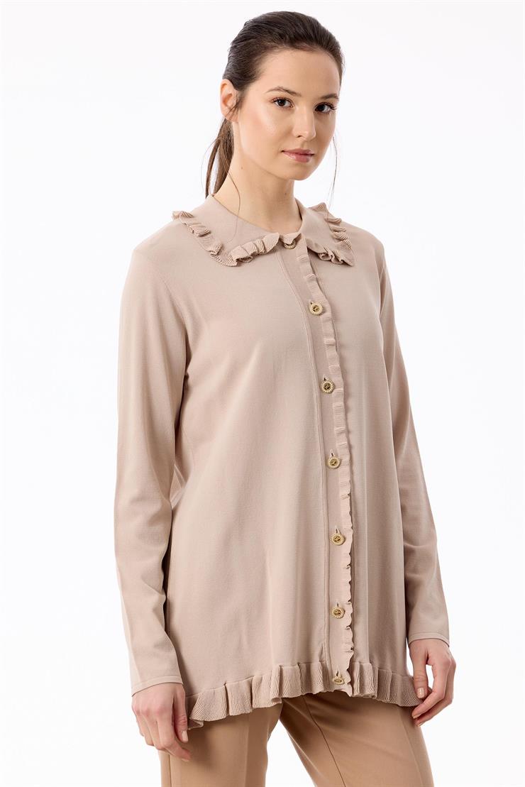 Fırfır Detaylı Rayon Hırka BEJ
