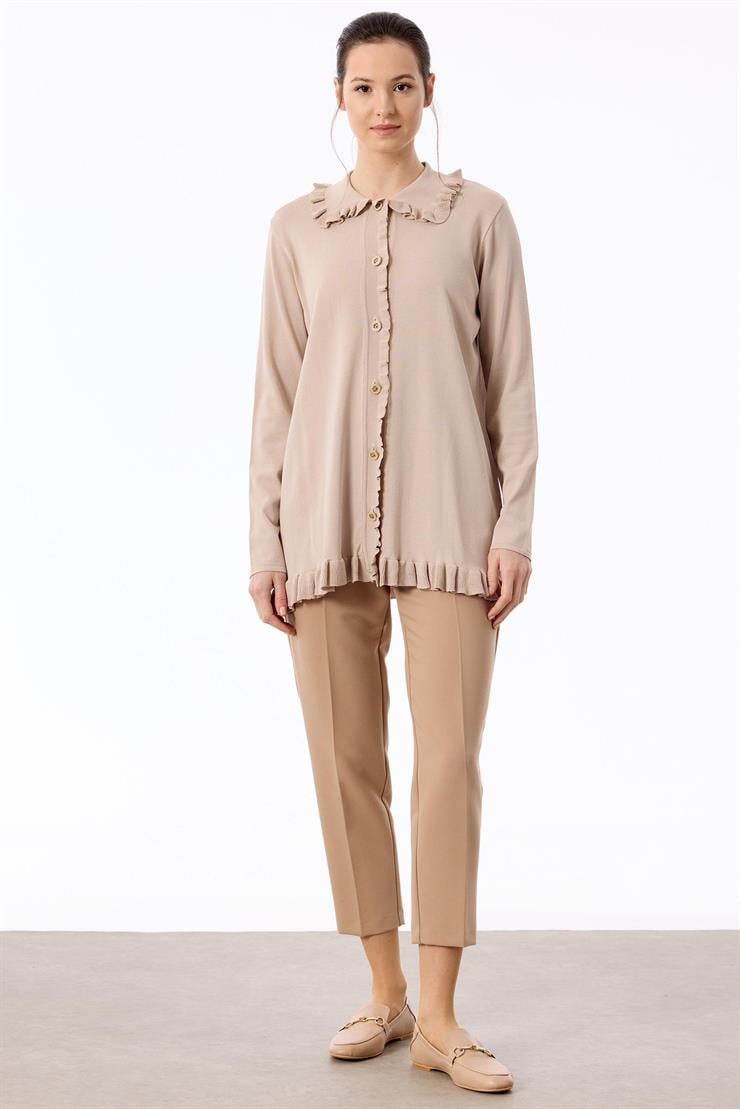 Fırfır Detaylı Rayon Hırka BEJ