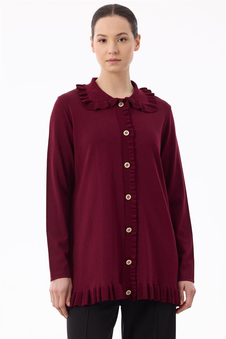 Fırfır Detaylı Rayon Hırka BORDO
