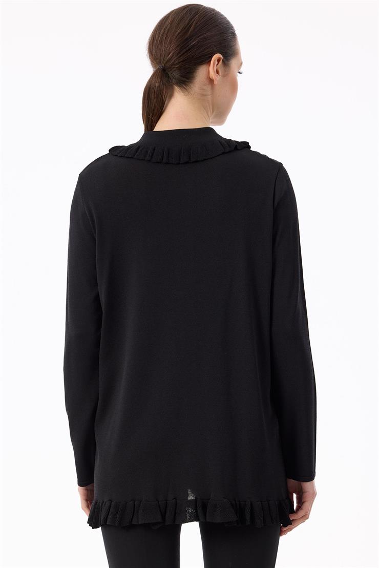 Fırfır Detaylı Rayon Hırka SİYAH