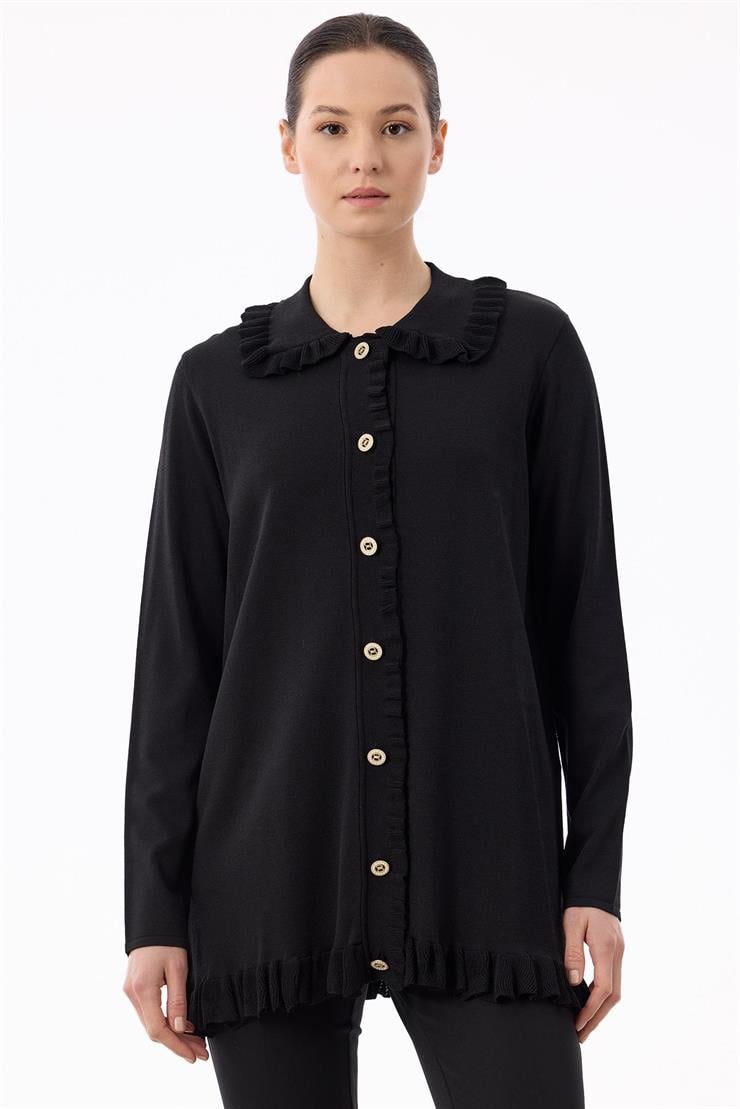 Fırfır Detaylı Rayon Hırka SİYAH