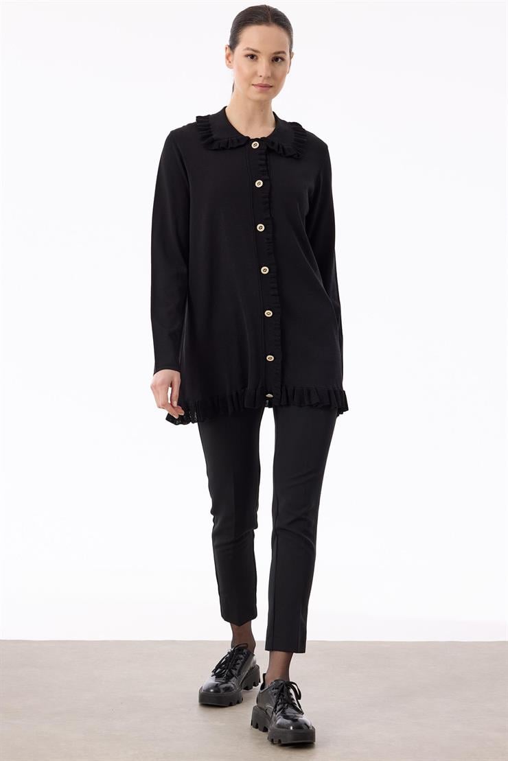 Fırfır Detaylı Rayon Hırka SİYAH