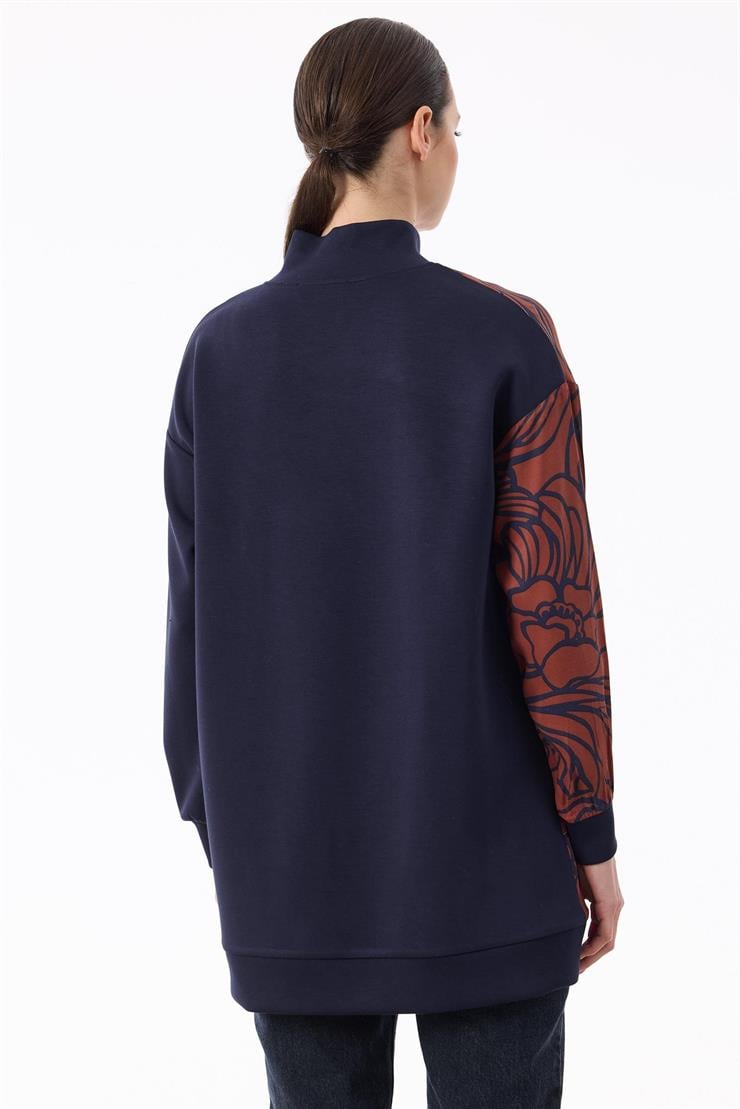 Fırfır Ve Emprime Detaylı Yarım Balıkçı Tunik LACİVERT