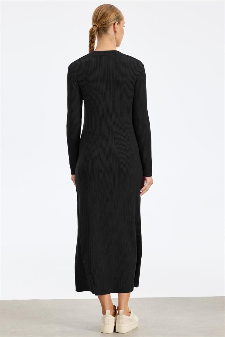 Fitilli  Yarım Balıkçı Elbise SİYAH