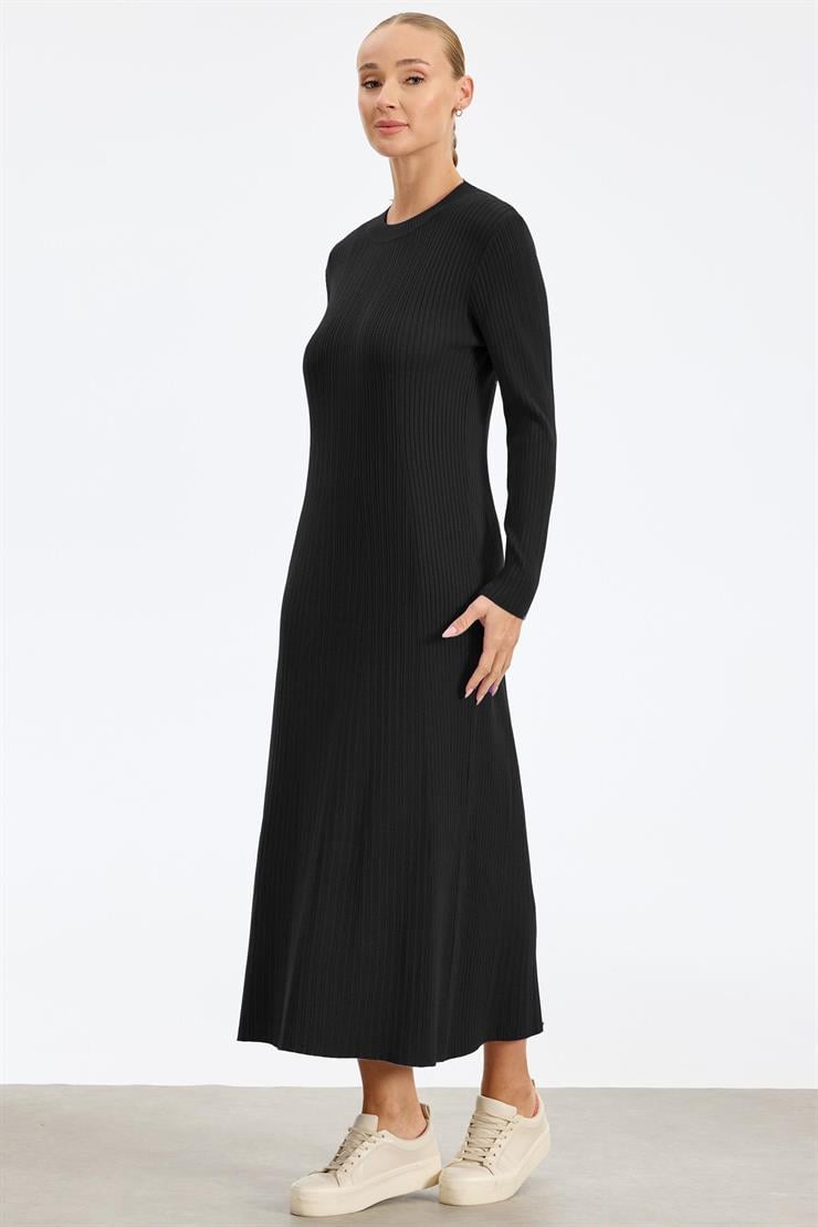 Fitilli  Yarım Balıkçı Elbise SİYAH