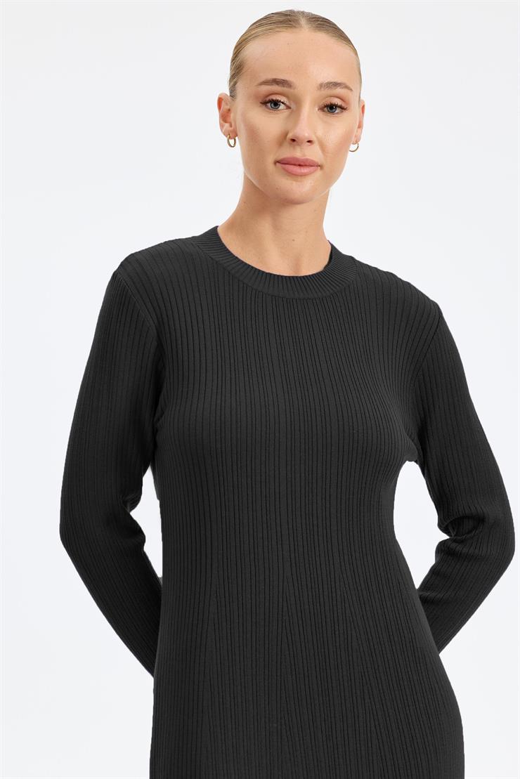 Fitilli  Yarım Balıkçı Elbise SİYAH