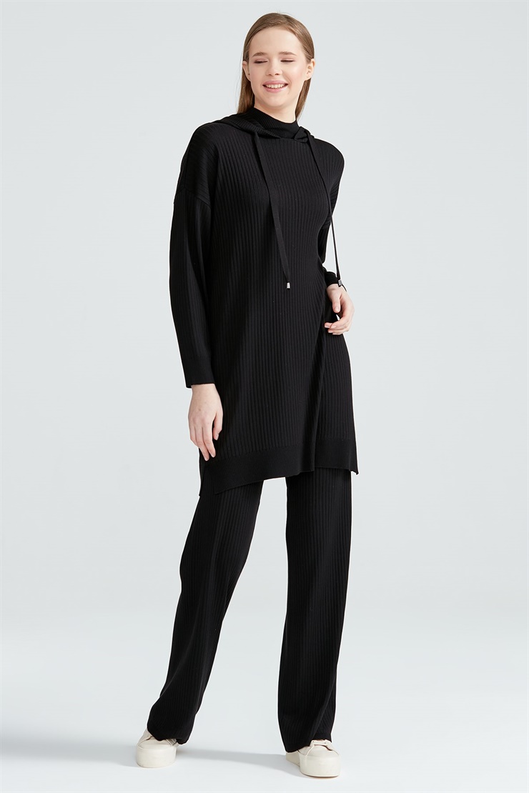 Fitilli Pantolonlu Triko Takım SİYAH