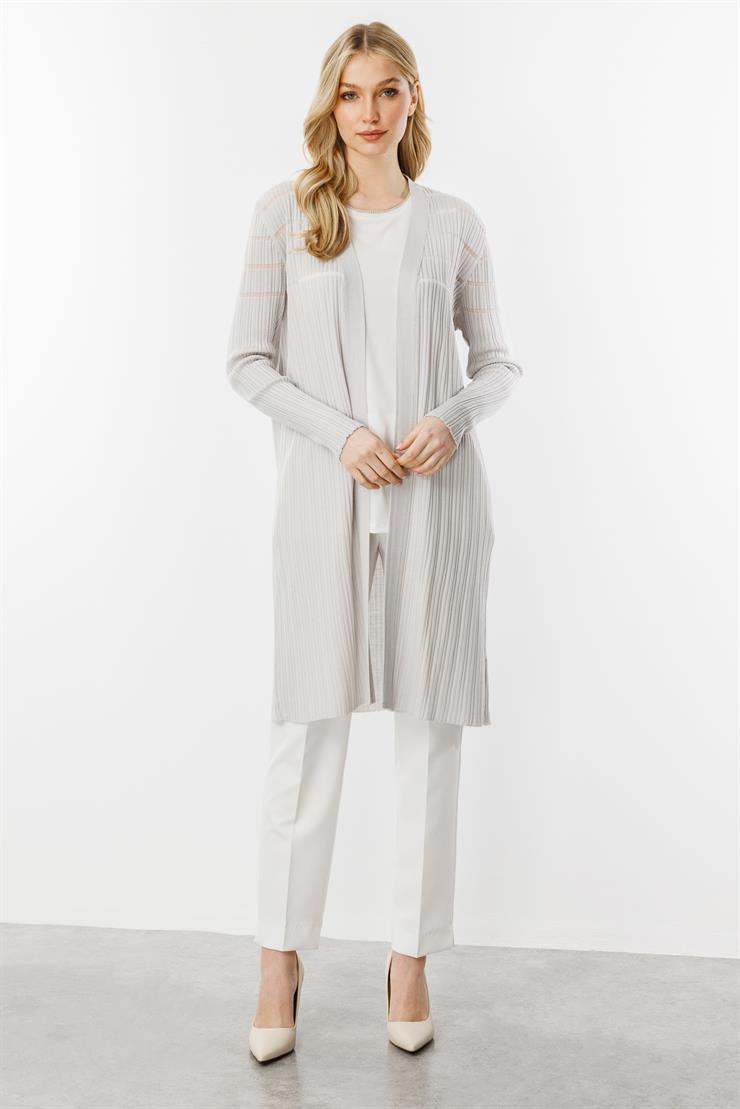 Fitilli Sim Detaylı Triko Hırka-Gri