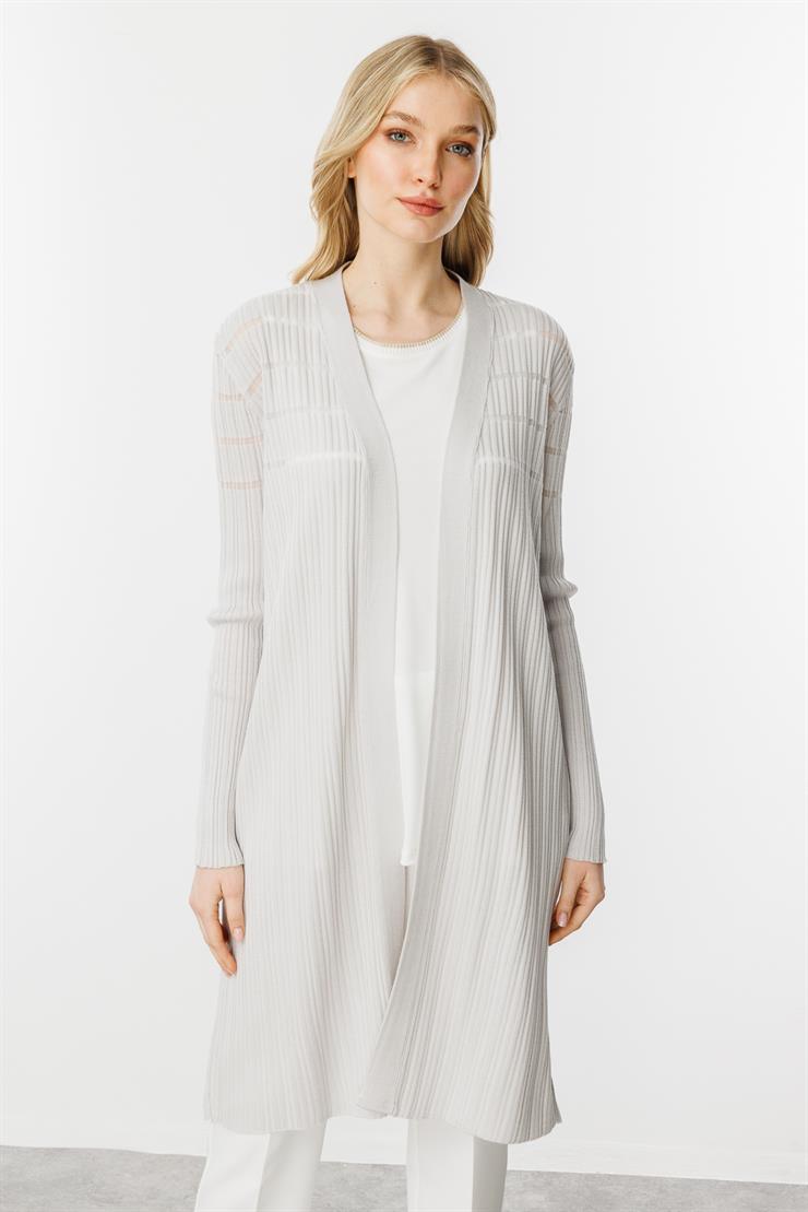 Fitilli Sim Detaylı Triko Hırka-Gri