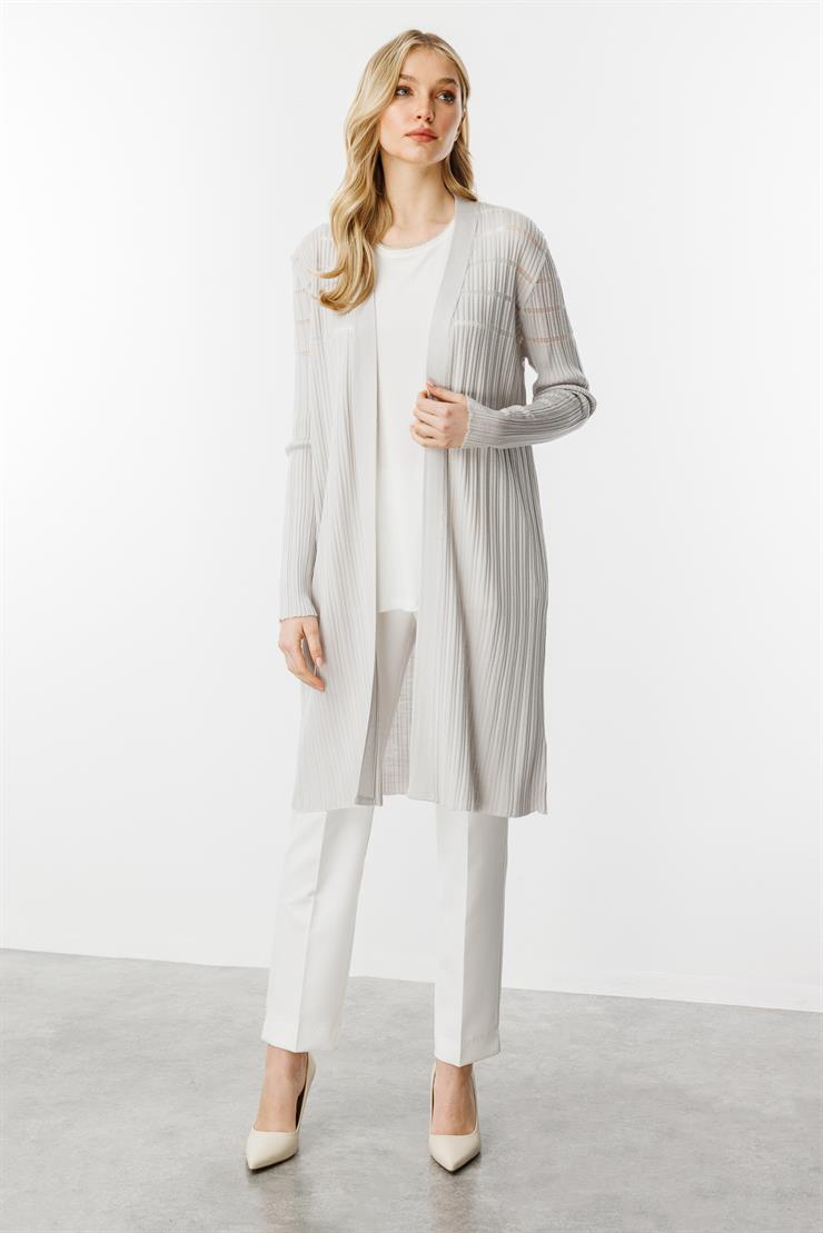 Fitilli Sim Detaylı Triko Hırka-Gri