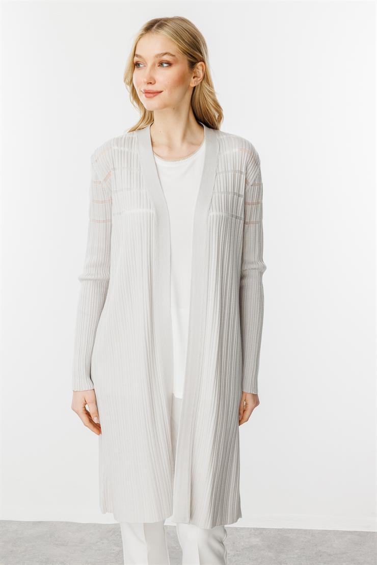 Fitilli Sim Detaylı Triko Hırka-Gri