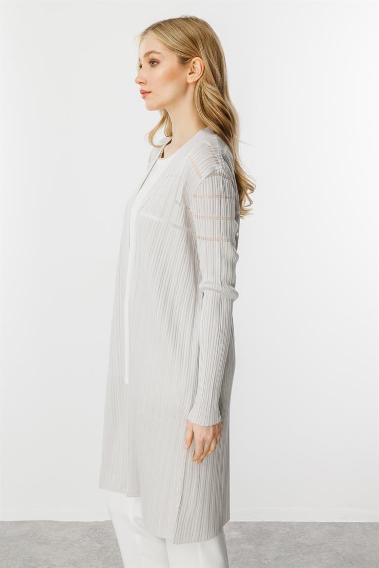 Fitilli Sim Detaylı Triko Hırka-Gri