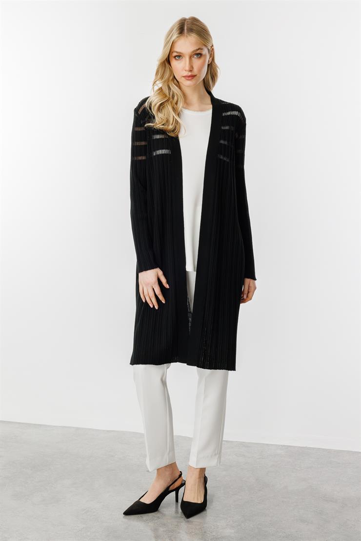 Fitilli Sim Detaylı Triko Hırka-SİYAH