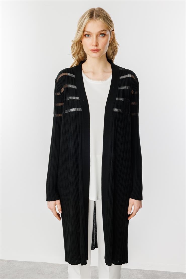 Fitilli Sim Detaylı Triko Hırka-SİYAH