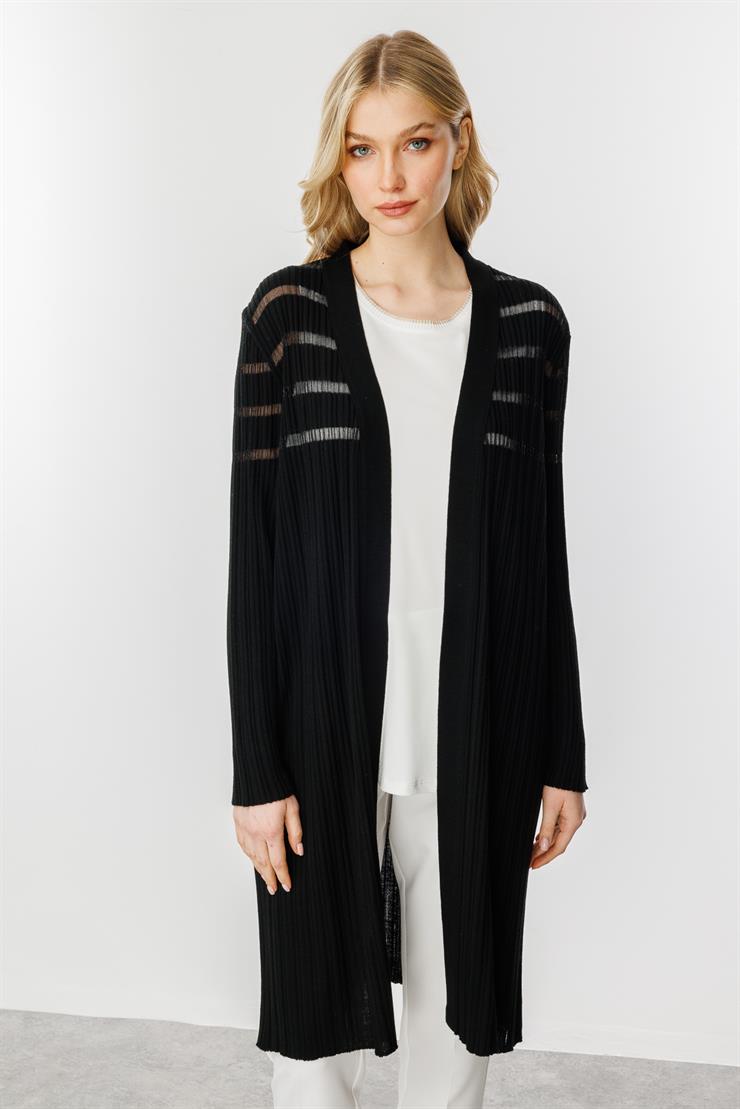 Fitilli Sim Detaylı Triko Hırka-SİYAH