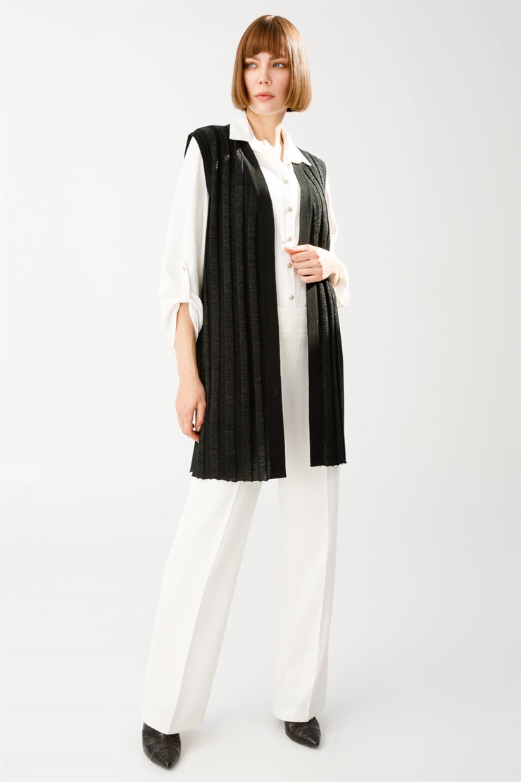 Fitilli Simli Yelek-Siyah