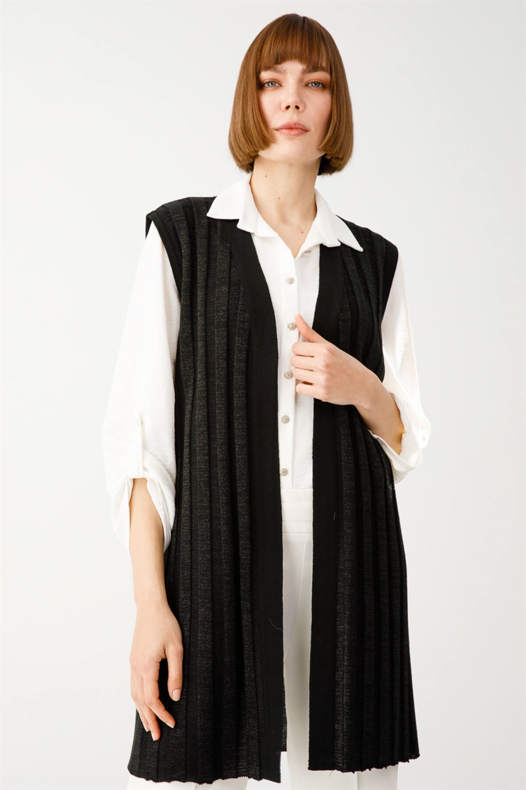 Fitilli Simli Yelek-Siyah