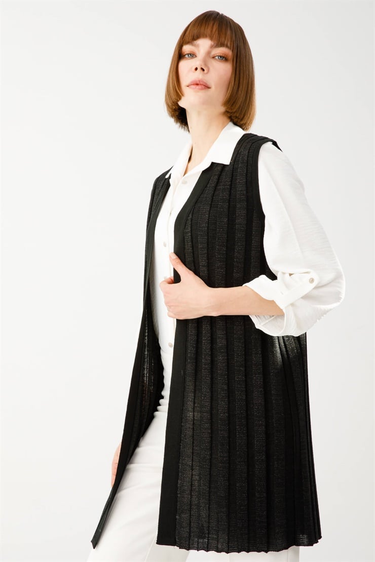 Fitilli Simli Yelek-Siyah