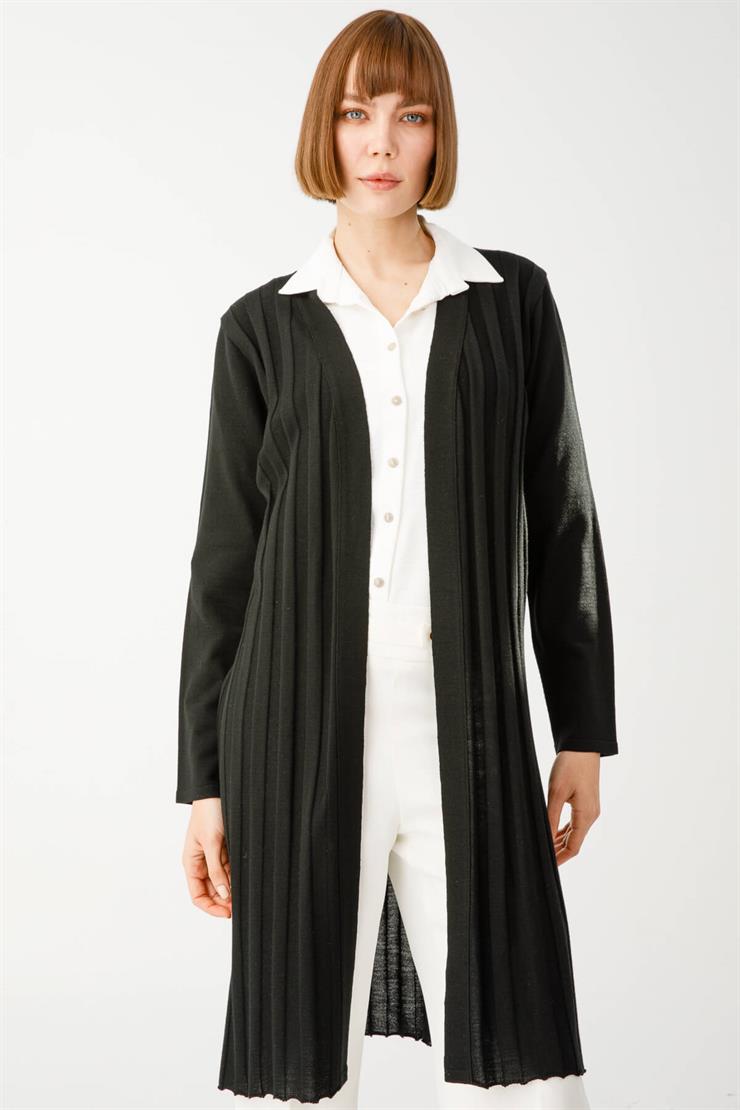 Fitilli Triko Hırka-SİYAH