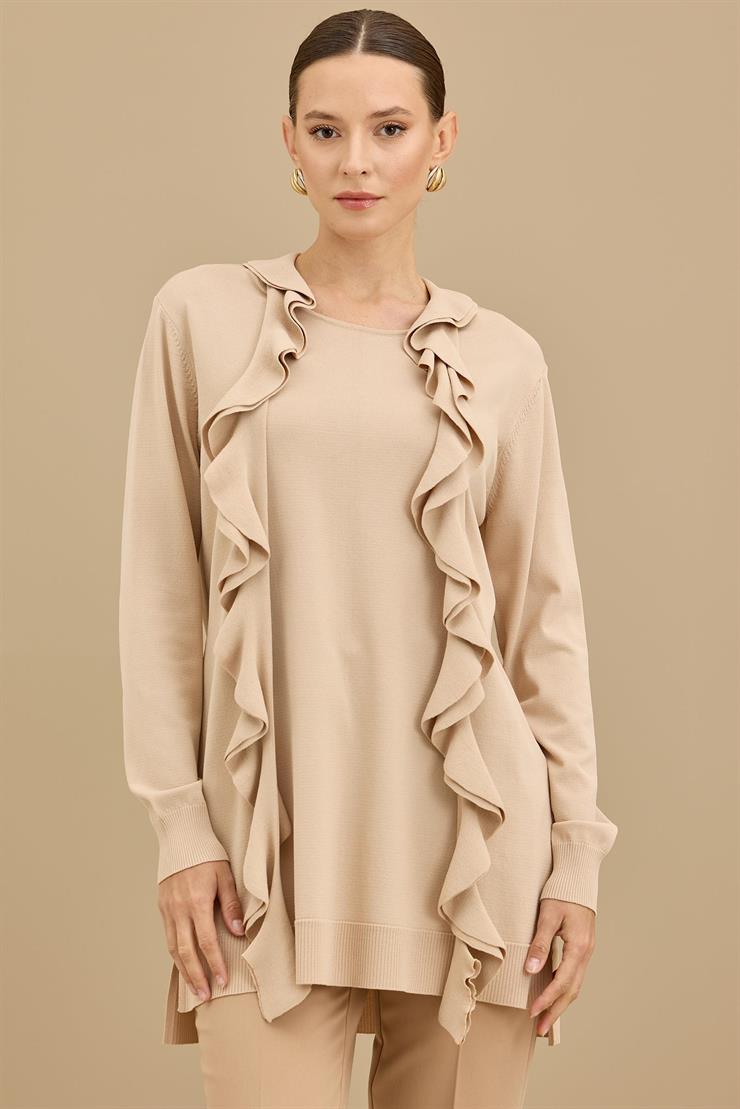 Fular Detaylı Rayon Tunik BEJ