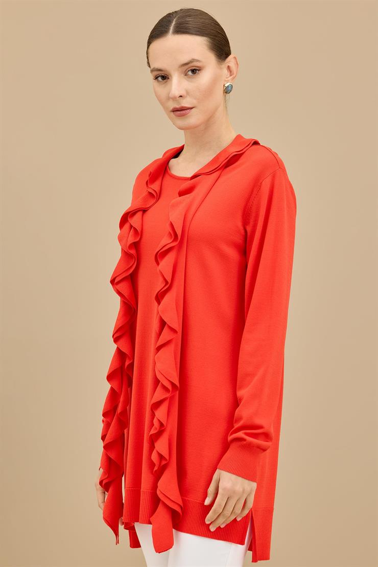 Fular Detaylı Rayon Tunik KIRMIZI