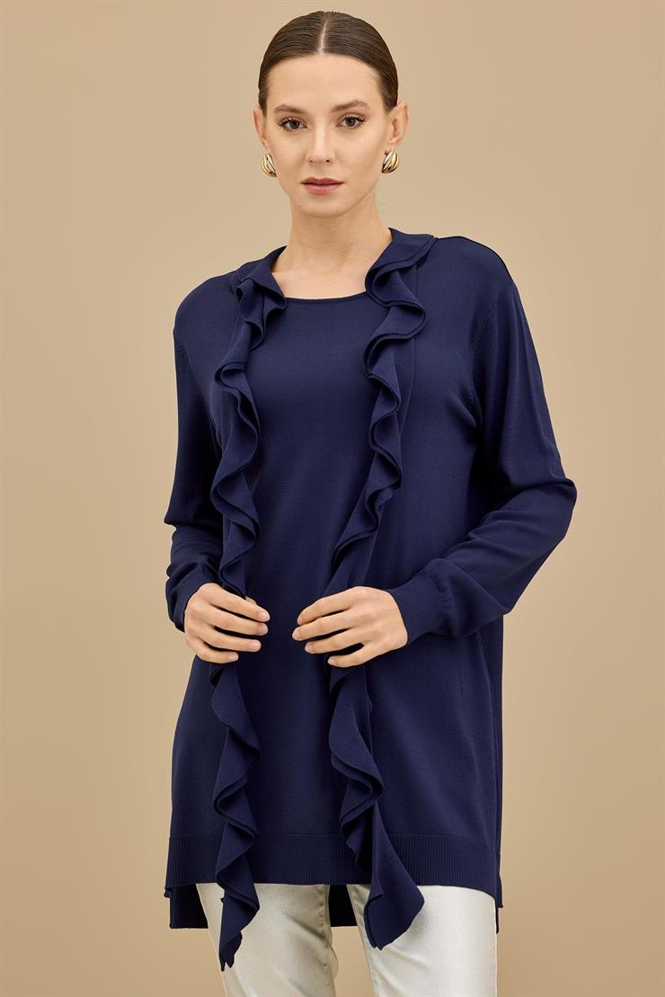 Fular Detaylı Rayon Tunik LACİVERT