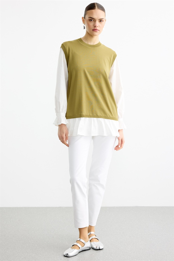 Gömlek Görünümlü Metal Broş Detaylı Rayon Tunik OLİVE