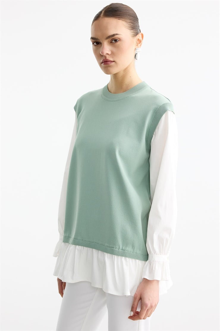 Gömlek Görünümlü Metal Broş Detaylı Rayon Tunik MİNT