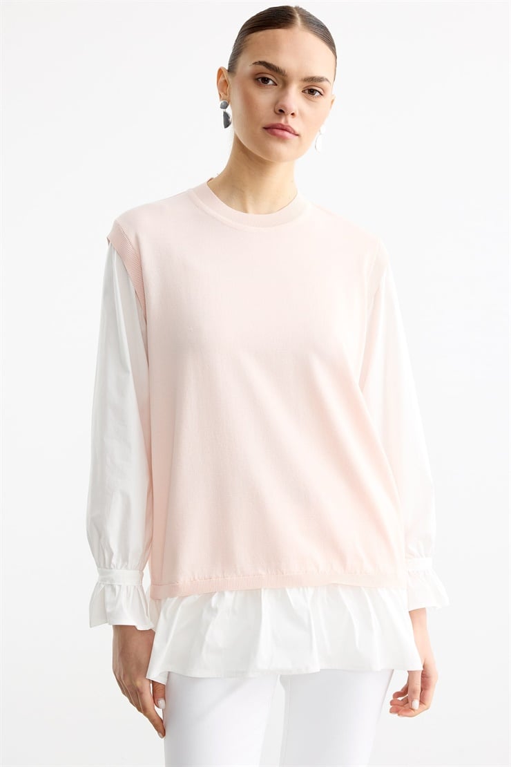 Gömlek Görünümlü Metal Broş Detaylı Rayon Tunik PEMBE