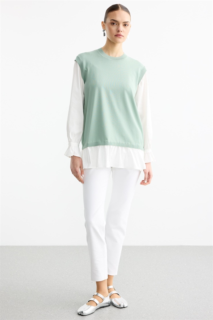 Gömlek Görünümlü Metal Broş Detaylı Rayon Tunik MİNT