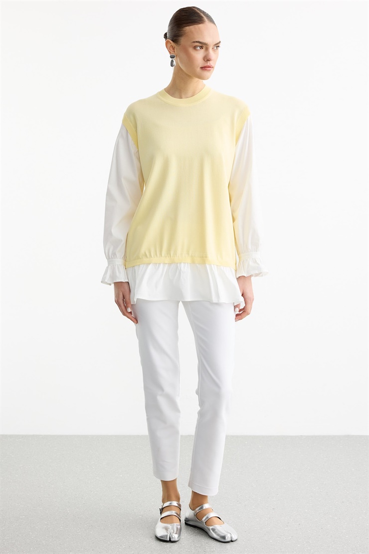 Gömlek Görünümlü Metal Broş Detaylı Rayon Tunik SARI