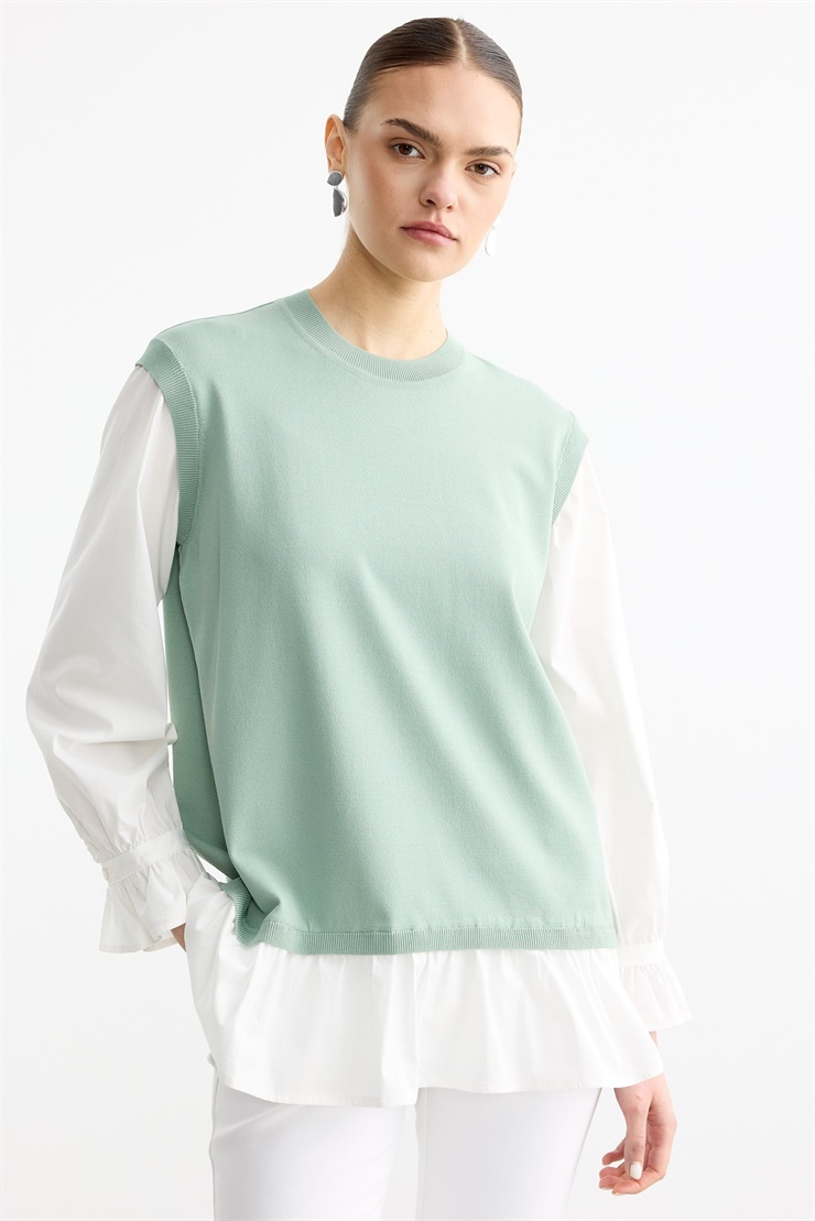 Gömlek Görünümlü Metal Broş Detaylı Rayon Tunik MİNT