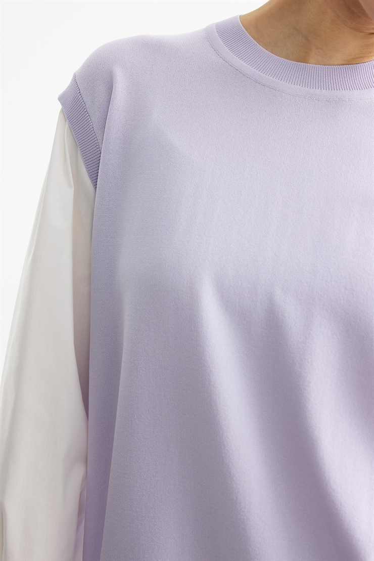 Gömlek Görünümlü Metal Broş Detaylı Rayon Tunik LİLA