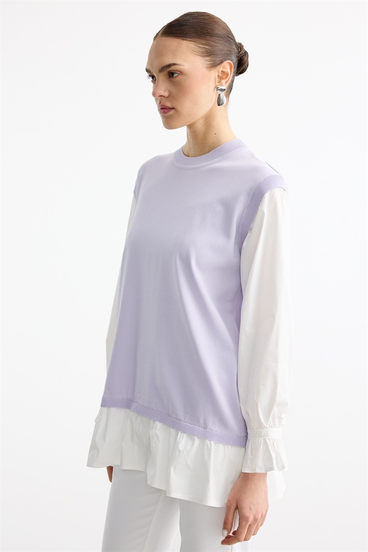 Gömlek Görünümlü Metal Broş Detaylı Rayon Tunik LİLA