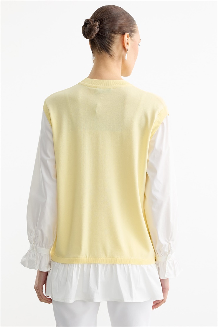 Gömlek Görünümlü Metal Broş Detaylı Rayon Tunik SARI