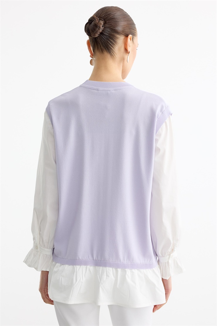 Gömlek Görünümlü Metal Broş Detaylı Rayon Tunik LİLA