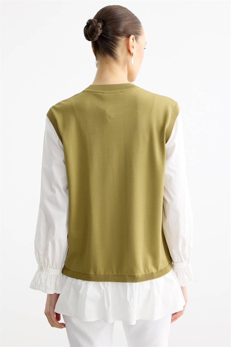 Gömlek Görünümlü Metal Broş Detaylı Rayon Tunik OLİVE