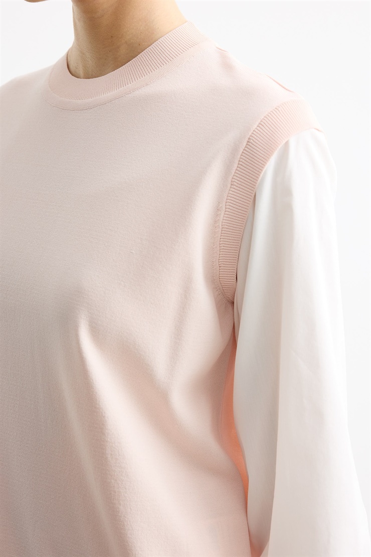 Gömlek Görünümlü Metal Broş Detaylı Rayon Tunik PEMBE