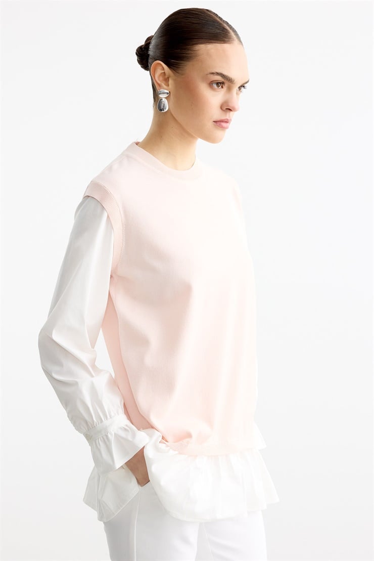 Gömlek Görünümlü Metal Broş Detaylı Rayon Tunik PEMBE